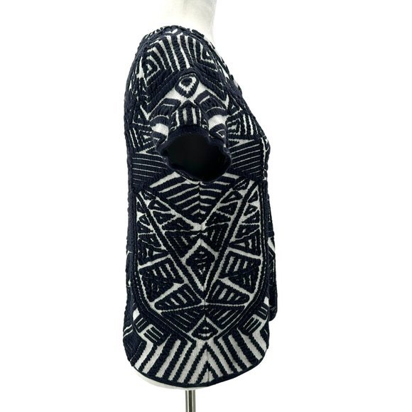 Anthropologie Moth Boho Textured Blue White Top Womens Petites SP - Picture 3 of 6